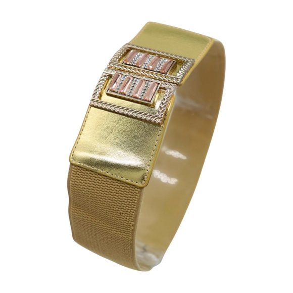 New Women Gold Elastic Wide Fashion Belt Bling Metal Square Buckle S M z089 - Picture 3 of 17